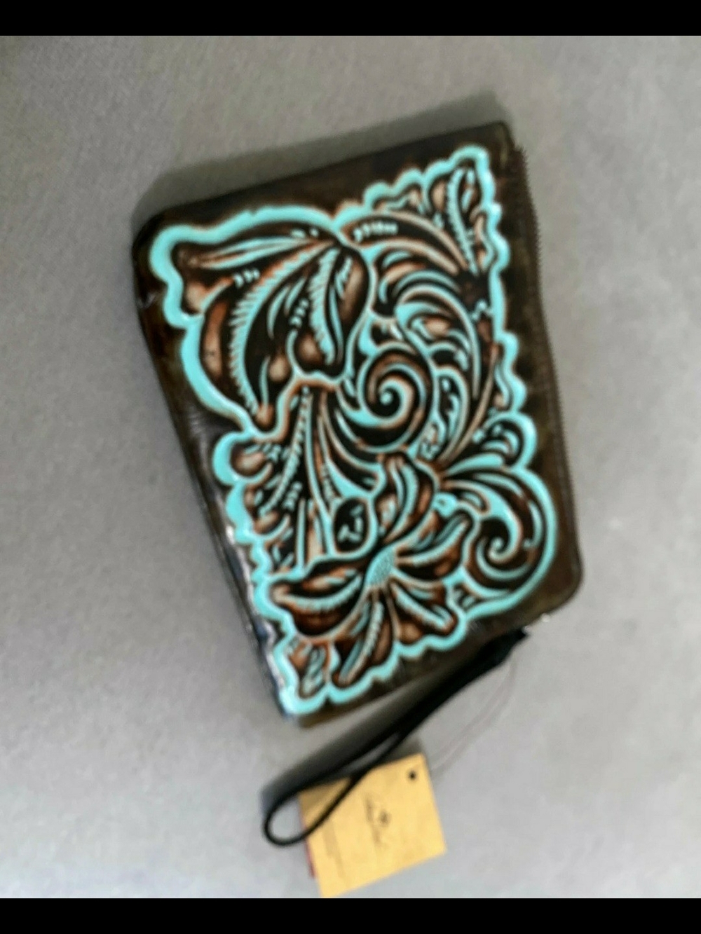 Patricia Nash Turquoise Tooled Floral Cassini Wristlet Clutch Wallet - NWT